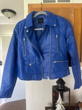 Love Tree Bold Cobalt Faux Leather Moto Jacket